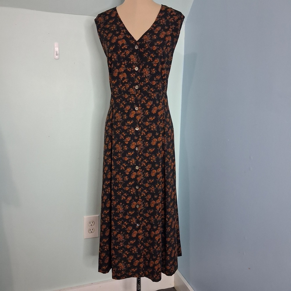 Two Twenty Collection Blair Floral Button Front Maxi Dress Black Rust Med Petite